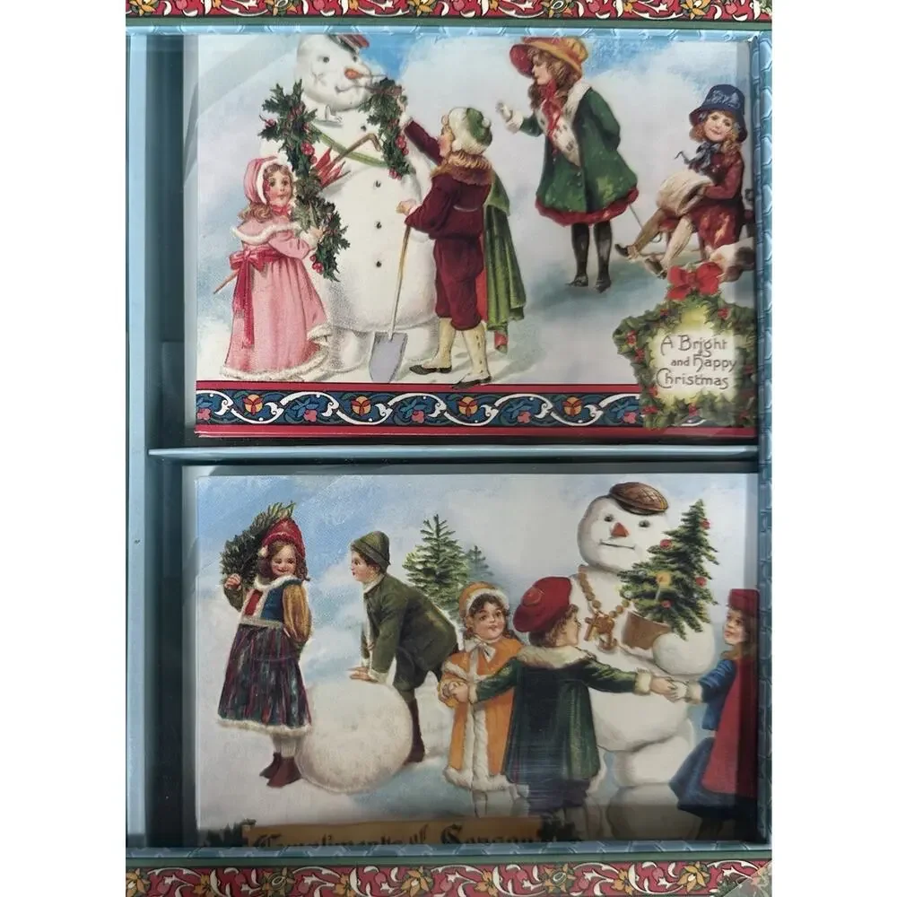PUNCH STUDIO 30 Blank Christmas Winter Cards Victorian Snowmen Box Set Vtg Look